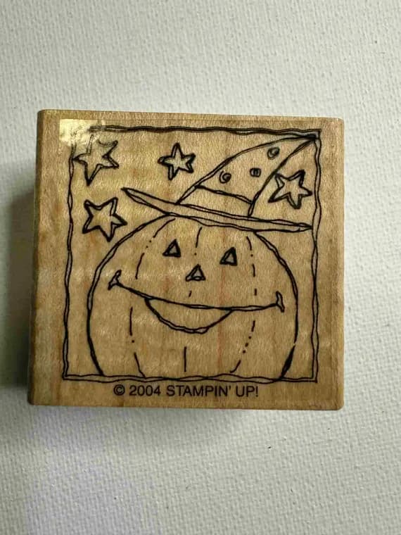 none - 1.5"x1.75" 2004 Witch Pumpkin Halloween Wood Mounted Rubber stamp. By: Stampin' Up!