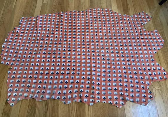 white leather - Red White & Blue with Crosses - Lambskin Leather Whole Hide 12 square feet