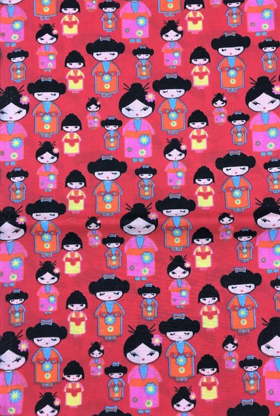 red cotton fabric - Japanese Geishas on Red - Poly/Cotton Broadcloth Fabric