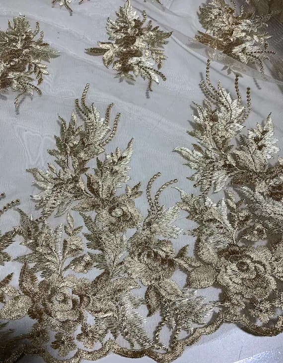 gold lace - 32"x52" Gold Roses Floral Embroidered Tulle Lace Fabric remnant sale