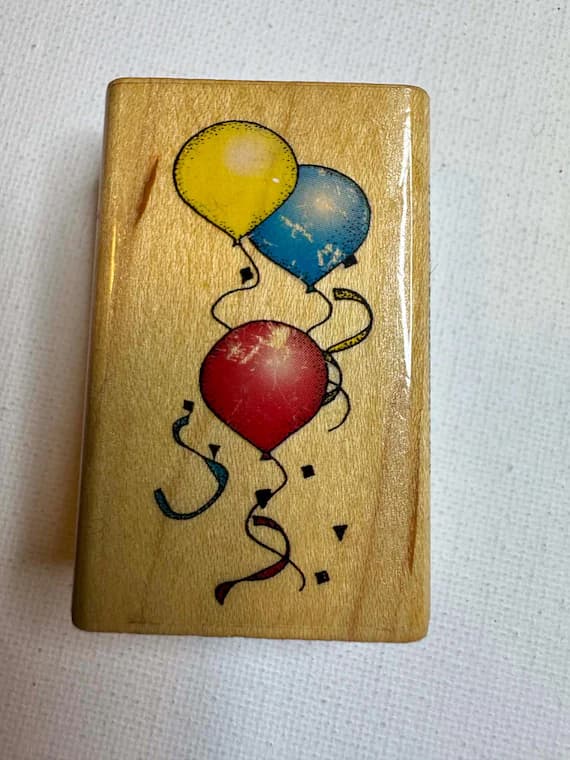 none - 1-3/8"x2-1/8" 1989 Balloon Celebration Wood Mounted Rubber Stamp. (#383) By Rubber Stamps