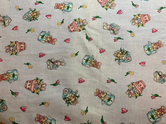 cotton fabric - Bunnies & Tulips Cotton Fabric Vintage 90's OOP Marcus Brothers