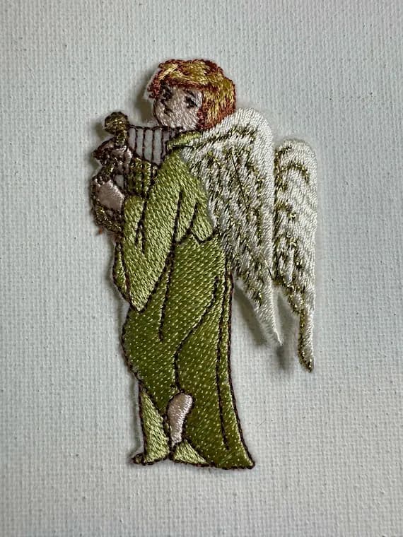 fabric - Vintage Christmas Angel with Harp Embroidered Applique