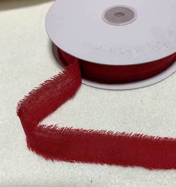 red none - Red Linen/Cotton Frayed Edge Ribbon Trim Made in France 1" (2 yards)
