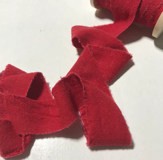 scarlet none - Hand Dyed Scarlet Red 100% Silk Noil Ribbon ( 3 Widths to choose from)
