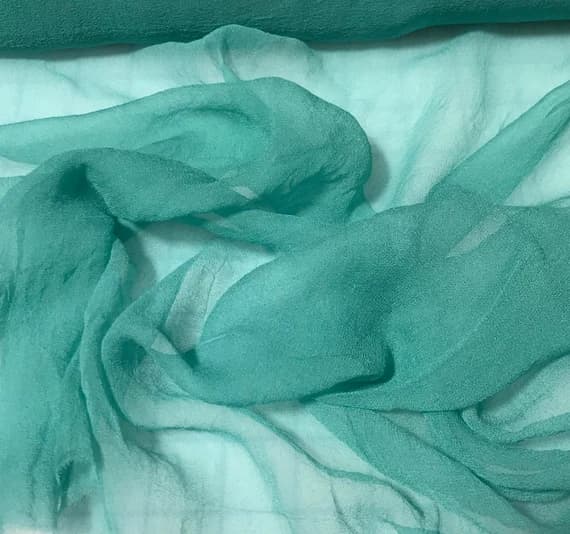 teal chiffon fabric - Hand Dyed TEAL BLUE - Silk Gauze Chiffon Fabric