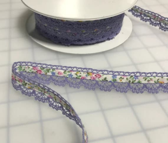 lavender none - Lavender Floral Ribbon with Scalloped Lace Edge Made in France (3/4" wide)