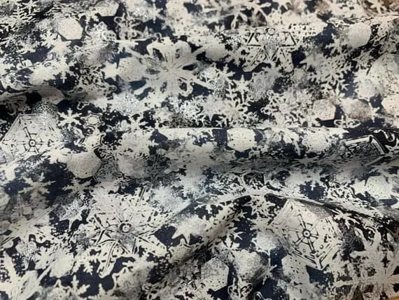 cotton fabric - Metallic Snowflakes Naturescapes Cotton Fabric Vintage 90's OOP P&B Textiles