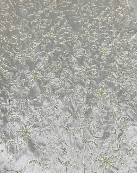 ivory sequin - Ivory Embroidered Beaded Floral - Silk Dupioni Fabric