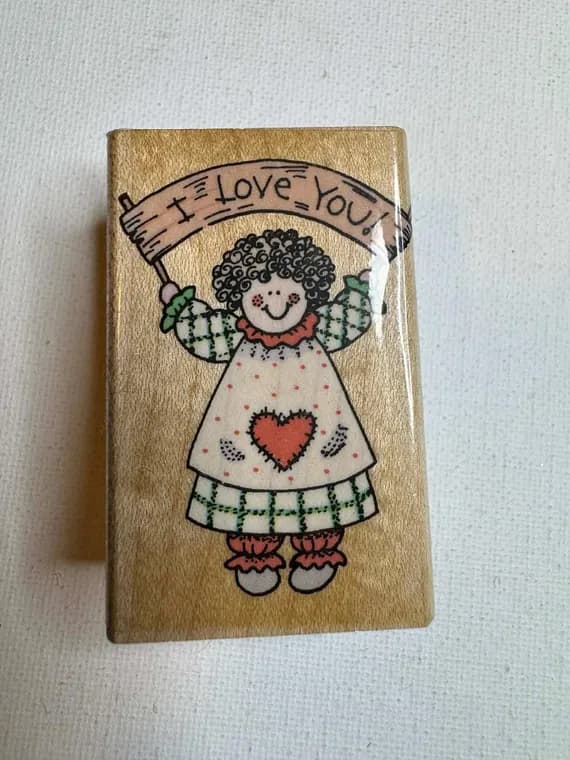 none - 1-3/8"x2-3/8" 1994 "I love you" Rag Doll Wood Mounted Rubber Stamp (D916) By Hero Arts