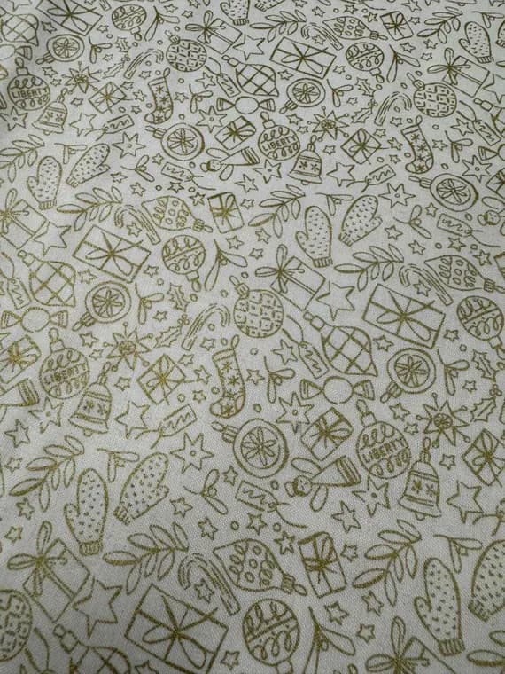 cream cotton fabric - Festive Shine Christmas Cream Gold Seasons Greetings Collection - Liberty of London Cotton Fabric 1/2 yard increments