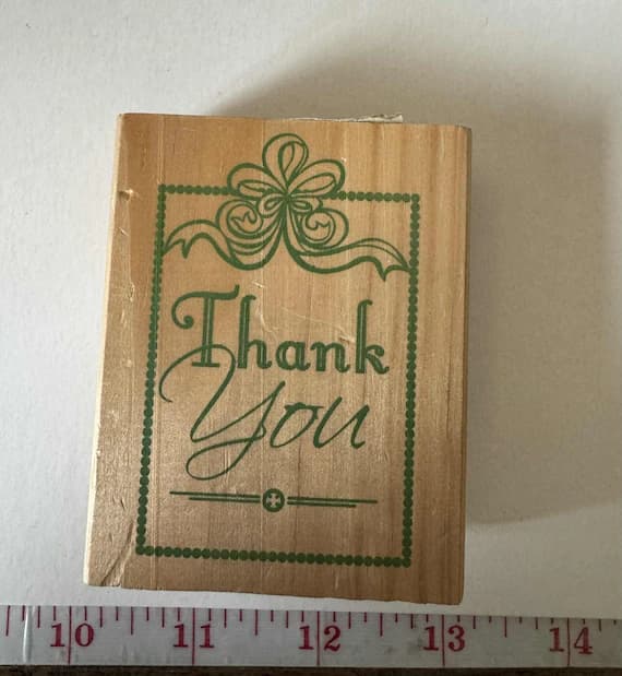 fabric - 2.5"x3" Thank You Wood Mounted Vintage rubber stamp