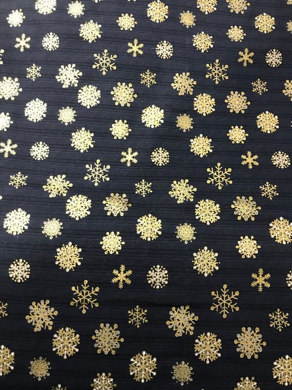 gold cotton fabric - Magical Moments - Metallic Gold Snowflakes Textured Black - Stof Cotton Fabric