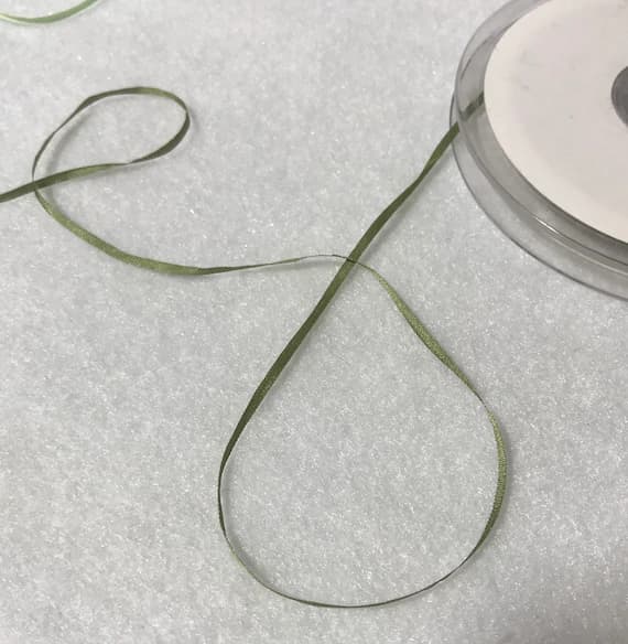 olive none - Olive Green Pure Silk Embroidery Ribbon 2mm (1/16") wide Made in France - 3 Yards-