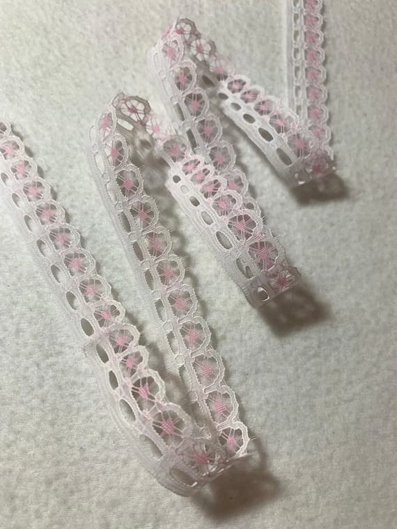 white lace - Vintage Pink & White Rayon Border Lace Trim 3/4" wide x 2 Yards