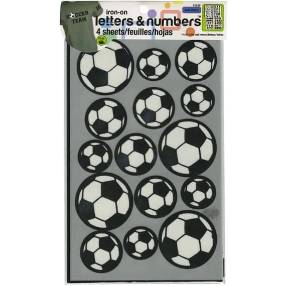 fabric - Dritz Iron-On Applique Shapes Letters Numbers & Soccer Balls