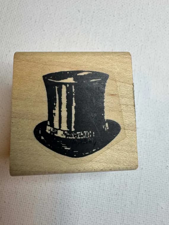 none - 1.5"x1.5" 1999 Limited Edition Top Hat Wood Mounted Rubber Stamp (LE329D)