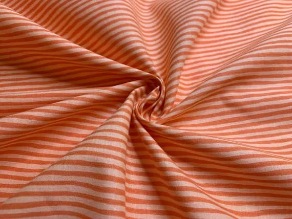 orange cotton fabric - Orange Stripes Cotton Fabric Vintage 90's OOP