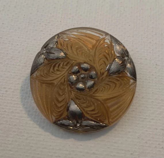 silver none - Glass Orange Pinwheel Flower Silver Luster Vintage Czech Glass Button 1-1/16”