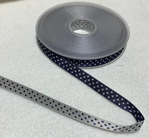 navy none - Navy Blue & White Reversible Polka Dot Jacquard Ribbon Trim Made in France 3/8" wide