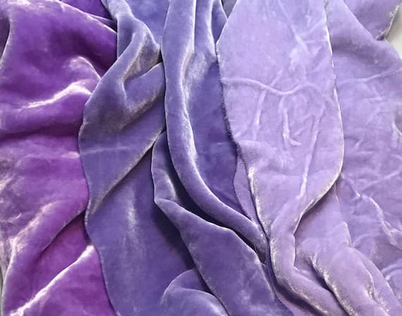 purple velvet fabric - Pastel Purple Sample Set - Hand Dyed Silk Velvet Fabric - 9"x45" Each