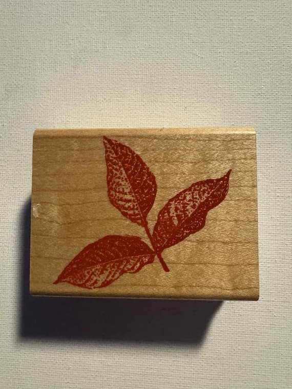none - 2" X 2.75" 2002 Leaf Wood Mounted Rubber stamp; By Diffusion