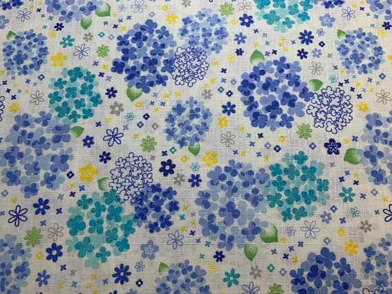 white cotton fabric - Blue Flower Bunches on White - Kokka Japan Cotton Dobby Fabric