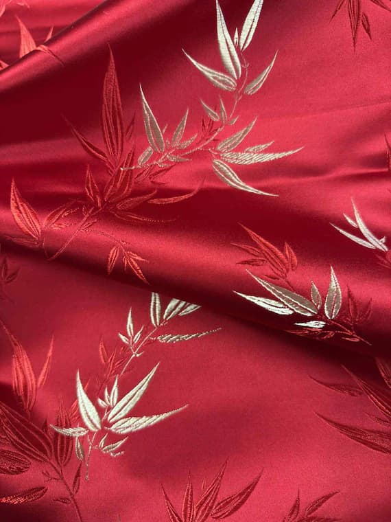 gold brocade fabric - Red & Gold Bamboo - Silk Brocade Fabric - 1/4 yard increments