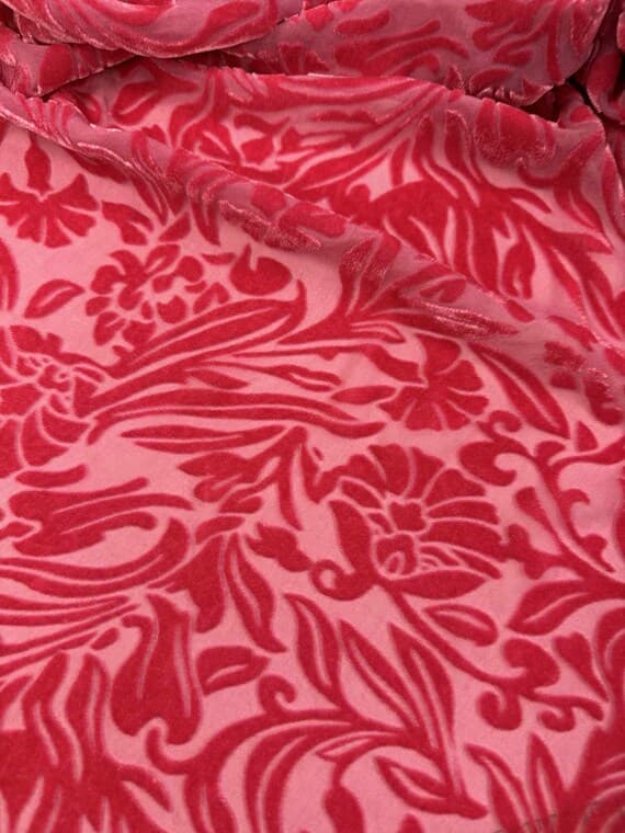 fuchsia velvet fabric - FUCHSIA PINK Floral Burnout Hand Dyed Silk Velvet Fabric