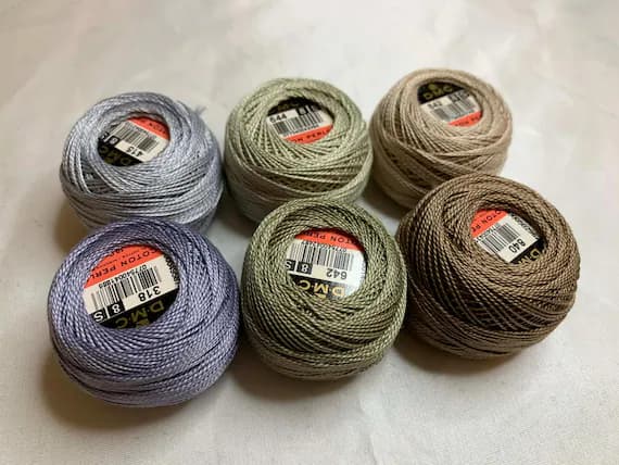 gray none - lot of 6 DMC 116 8 Perle Cotton Thread Balls; Size 8 new Gray and Brown #3