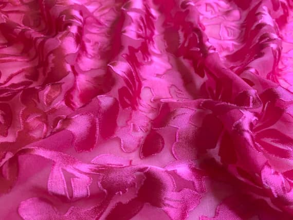 red charmeuse fabric - 1/2 yard increments Burnout Devore Satin - Cherry Pink/Red Dyed Floral Fabric