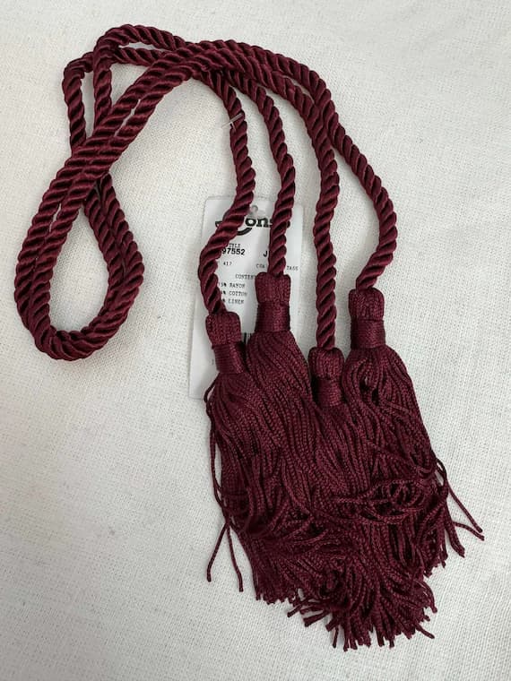 burgundy none - Burgundy Red Rayon Cotton Linen Tassel Tieback for Curtains Tie Back Conso New Chainette Set of 2