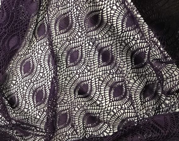 purple lace - 2yd x 2yd 6" - Eggplant Purple Crochet LACE Fabric - Eye Feather - End of Bolt Sale