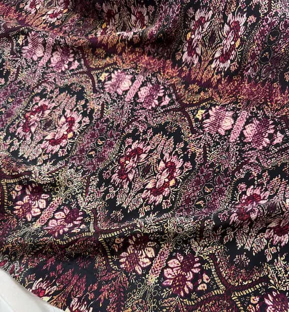 crepe fabric - Art Nouveau Kaleidoscope Floral - 16mm Silk Crepe de Chine Fabric