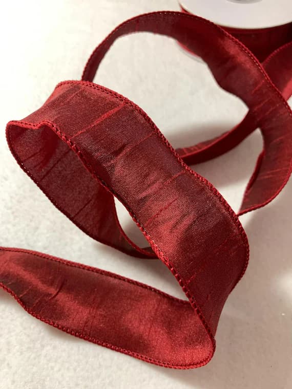 ruby none - Ruby Red Wired Faux Silk Dupioni Ribbon 1.5" wide 2 Yards
