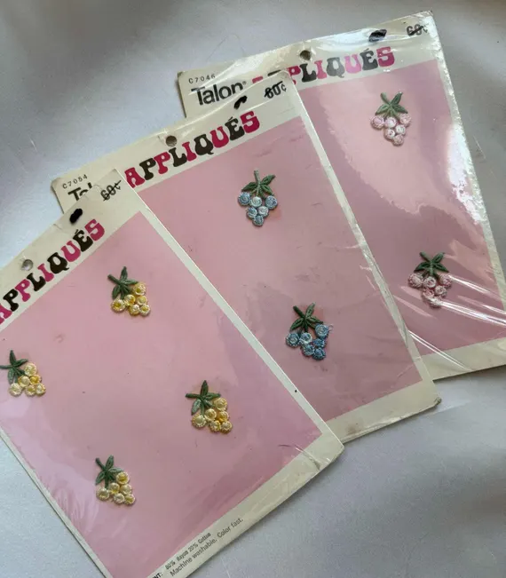 blue cotton fabric - Vintage Grape Cluster Appliques new old stock Choose Blue Yellow or Pink!