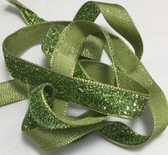 green none - 2.75 yards French VELVET Ribbon Lurex Metallic GREEN by the yard 13mm 1/2 inch