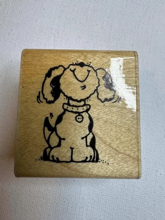 none - 1-1/2"x1-5/8" 1989 Sunny Pup Wood Mounted Rubber Stamp (C101) By D.O.T.S