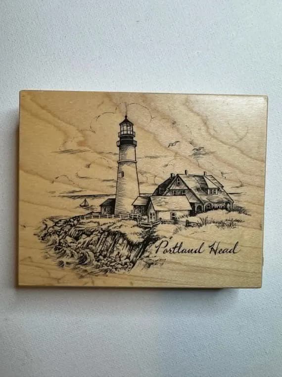none - 3-5/8"x4-5/8" 1999 Light House Wood Mounted Rubber Stamp. (K-2779) By PSX