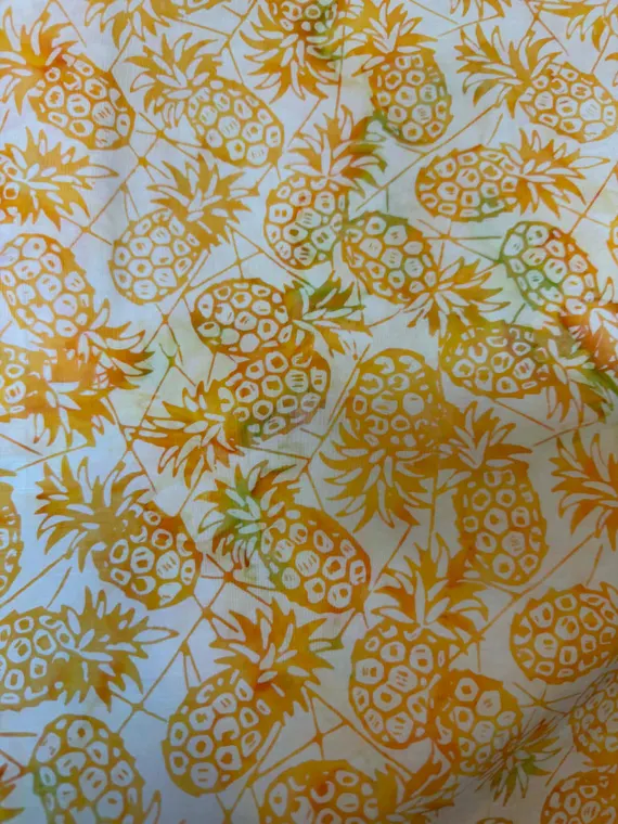 cotton fabric - New Daffodil Pineapples - Cloudberry - Batik by Mirah Cotton Fabric