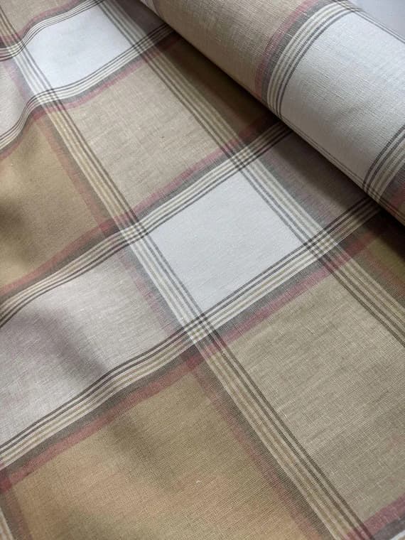 gold linen fabric - Gold & Rust Large Scale Plaid 100% Linen Fabric