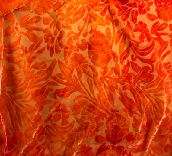 orange velvet fabric - DEEP ORANGE Floral Burnout Hand Dyed Silk Velvet Fabric