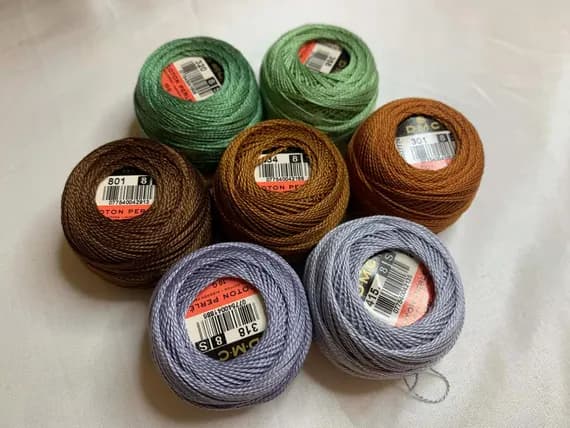 none - lot of 7 DMC 116 8 Perle Cotton Thread Balls; Size 8 new #136 Earth Tones