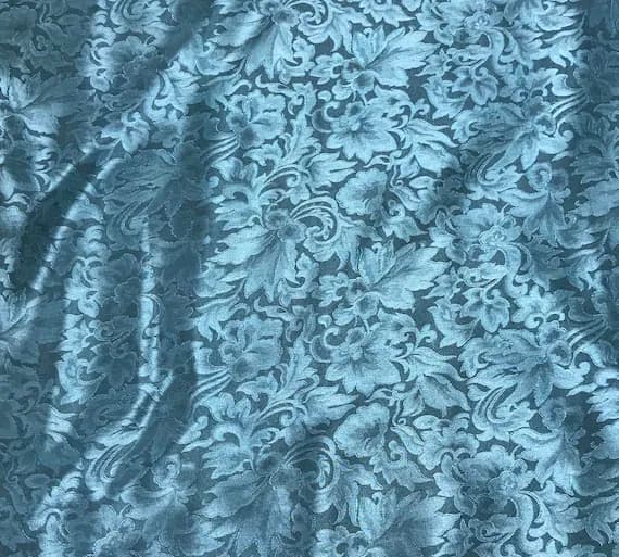 aqua silk fabric - Aqua Blue Baroque Scroll - Silk Jacquard Fabric