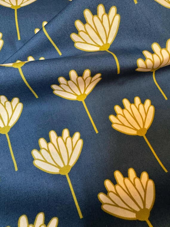 cream cotton fabric - Floret Sunkissed (Blue & Cream) - Blush by Dana Willard for Art Gallery Fabrics - Premium Cotton 1/2 yard increments