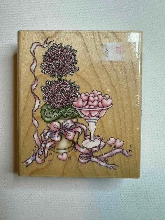 none - 3.5"x4" Romantic Topiary & Hearts Wood Mounted Rubber Stamp. By INKADINKADO Inc