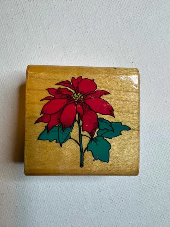 none - 1-5/8"x1-5/8" 1993 Poinsettia Wood Mounted Rubber Stamp (#663) By Comotion Rubber Stamps