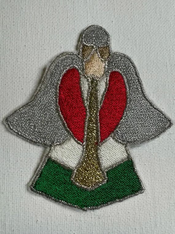 fabric - Vintage Christmas Angel Trumpet Embroidered Applique
