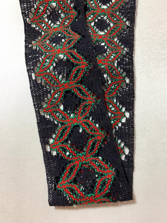 black none - Vintage Black Red & Green Cotton Bobbin Lace Trim 2.75" wide