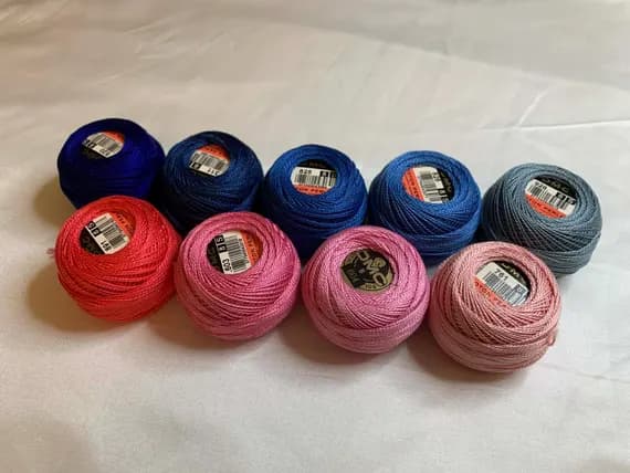 blue none - lot of 9 DMC 116 8 Perle Cotton Thread Balls; Size 8 brand new #47-1 pink & blue